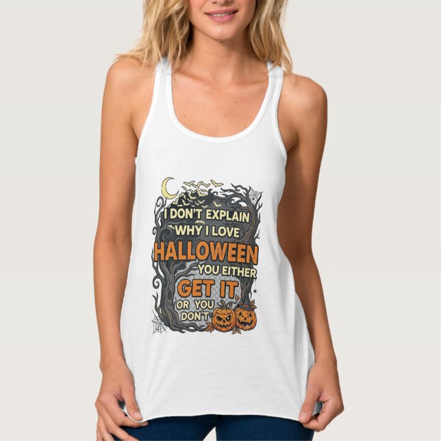 Halloween Get It Spooky Tree Pumpkins Bats Spiderw Singlet (Front)