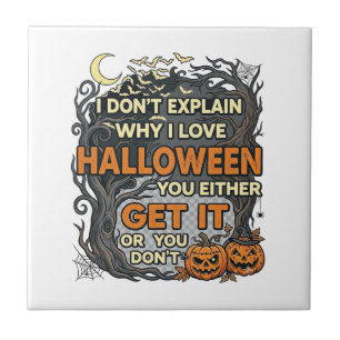 Halloween Get It Spooky Tree Pumpkins Bats Spiderw Tile