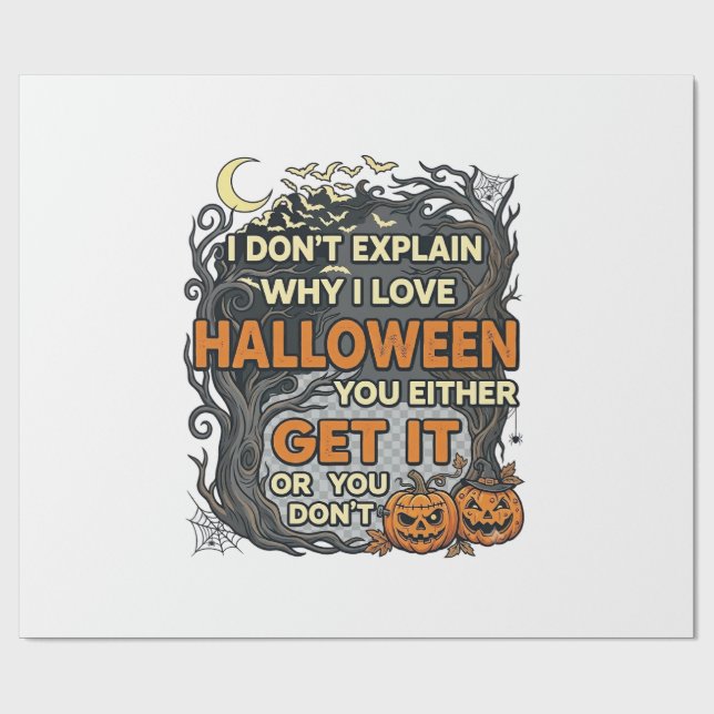 Halloween Get It Spooky Tree Pumpkins Bats Spiderw Wrapping Paper (Flat)