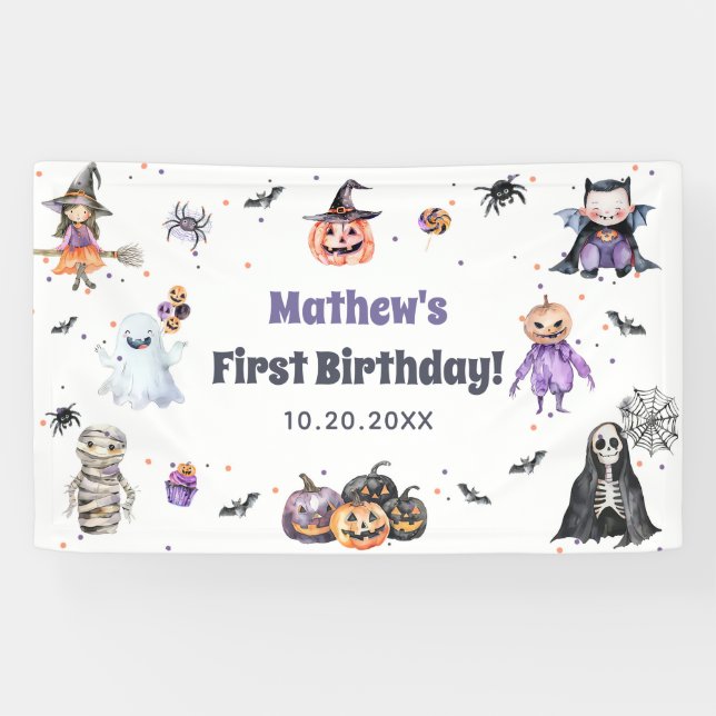 Halloween Ghost 1st Birthday Party Banner (Horizontal)