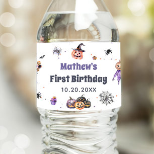 Halloween Ghost 1st Birthday Party Water Bottle Label