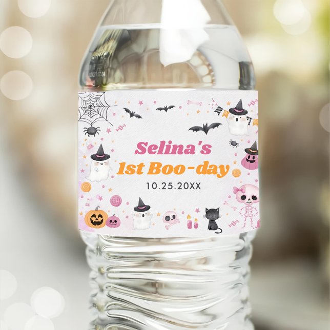 Halloween Ghost 1st Birthday Party Water Bottle Label (Creator Uploaded)