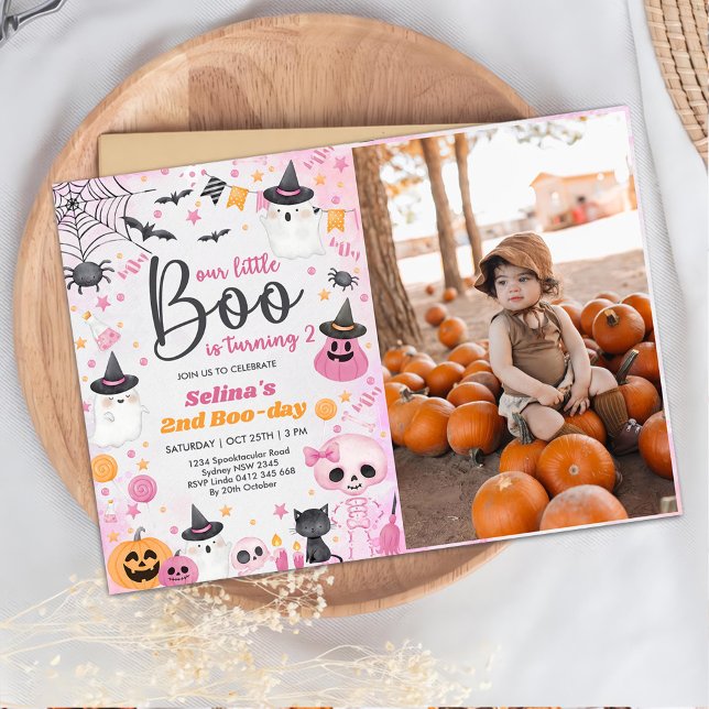 Halloween Ghost 2nd Birthday Party Photo Invitation (Creator Uploaded)