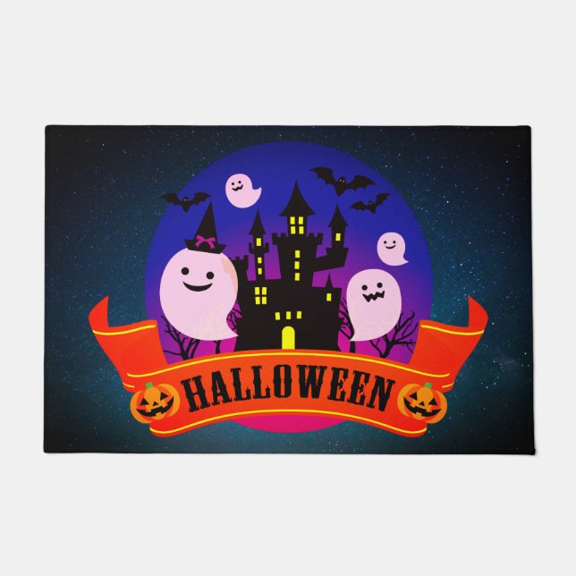 Halloween Ghost And Bats Doormat (Front)
