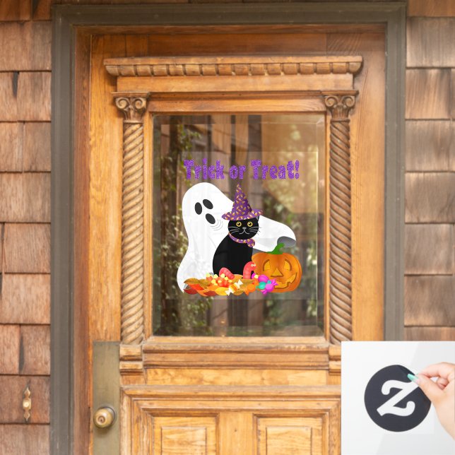 Halloween Ghost and Black Cat  (Home Door)