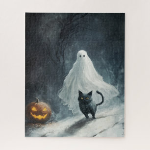 Halloween Ghost and Black Cat Jigsaw Puzzle