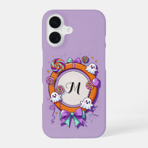 Halloween Ghost and Candy Wreath in Purple iPhone 16 Case