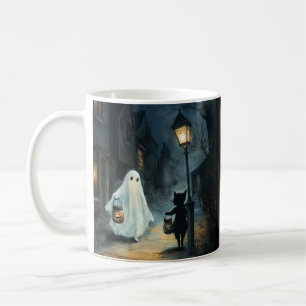 Halloween Ghost and Cat Encounter Coffee Mug