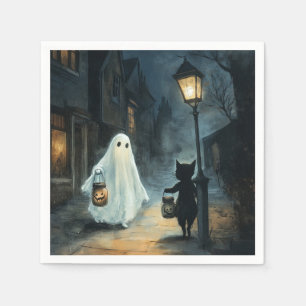 Halloween Ghost and Cat Encounter Napkin