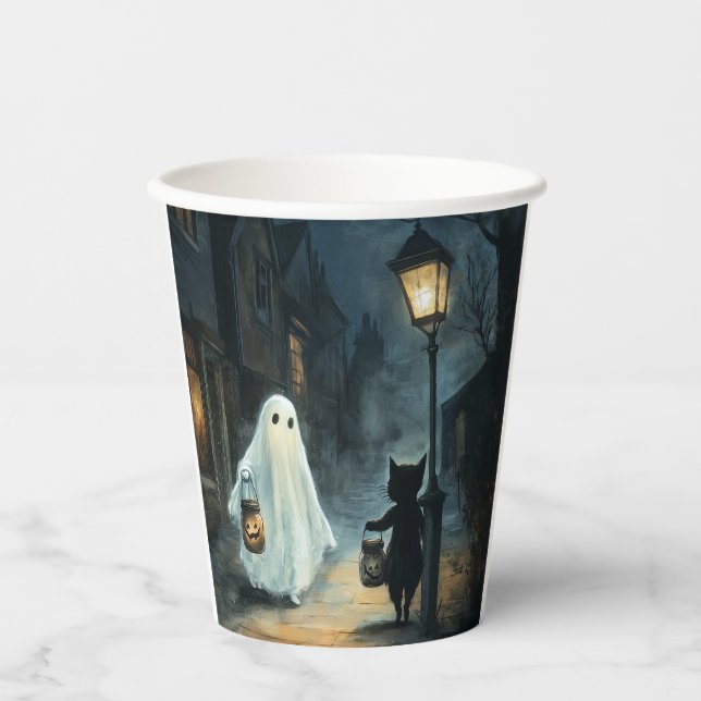 Halloween Ghost and Cat Encounter Paper Cups (Front)