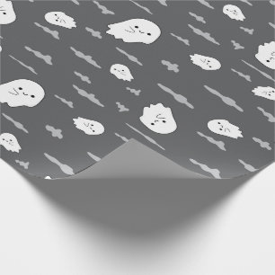 Halloween Ghost and Cloud Dark Grey Wrapping Paper