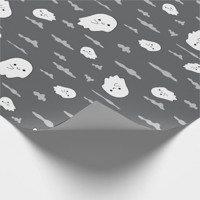 Halloween Ghost and Cloud Dark Grey Wrapping Paper (Corner)
