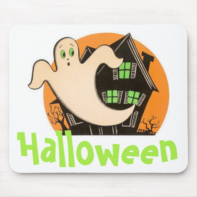 Halloween Ghost and Haunted House Mouse Pad (Front)