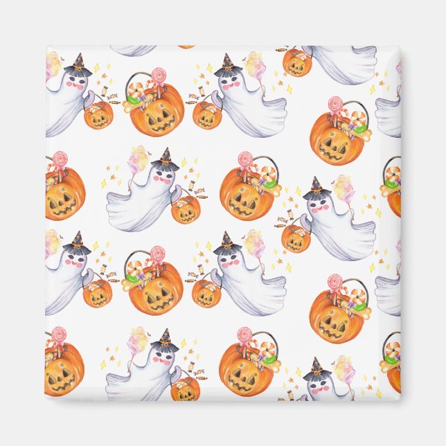 Halloween ghost and sweets seamless pattern magnet (Front)