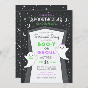 Halloween ghost baby gender reveal invitation
