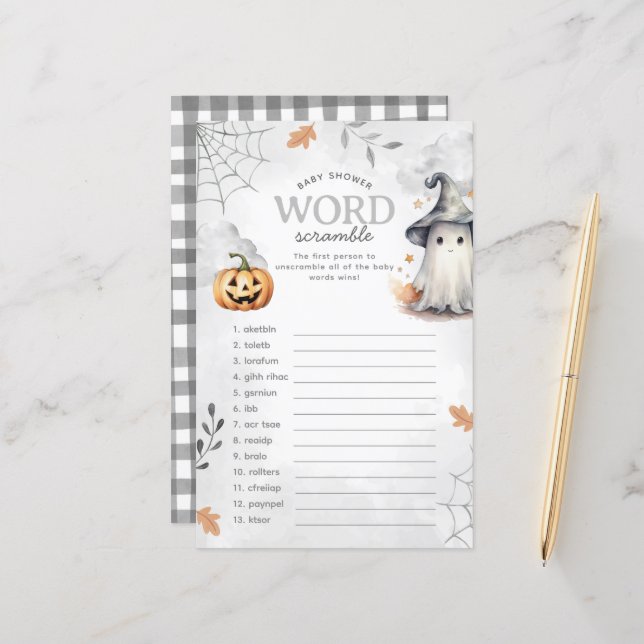Halloween Ghost Baby Shower Word Scramble Game (Front/Back In Situ)