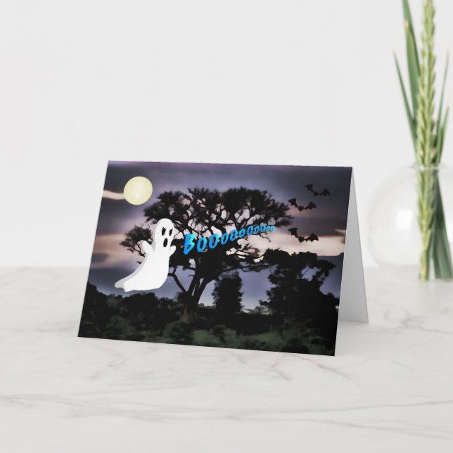 Halloween, Ghost, Bats, Scary Night, Boo Card (Front)