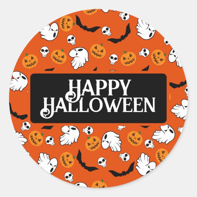 Halloween Ghost Bats Skull Pumpkin Classic Round Sticker (Front)