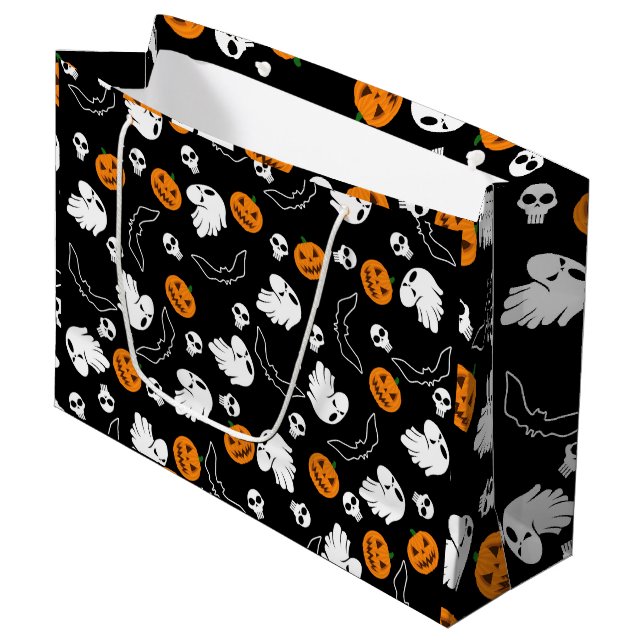 Halloween Ghost Bats Skull Pumpkin Large Gift Bag (Front Angled)