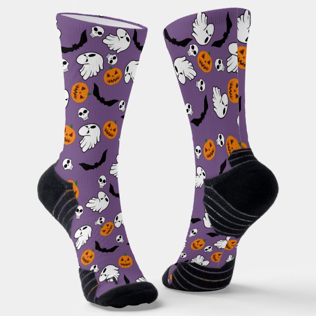 Halloween Ghost Bats Skull Pumpkin Socks (Angled)