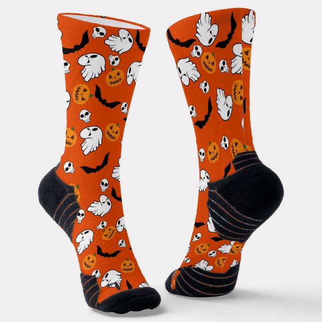 Halloween Ghost Bats Skull Pumpkin Socks (Angled)