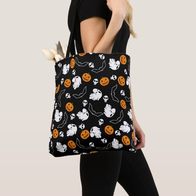 Halloween Ghost Bats Skull Pumpkin Tote Bag (Close Up)