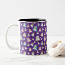 Halloween Ghost, Bats, Stars, Confetti on Purple