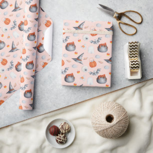 Halloween Ghost Bats Witch Hat Pattern Wrapping Paper