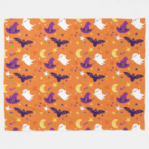 Halloween Ghost, Bats, Witches Hats Fleece Blanket