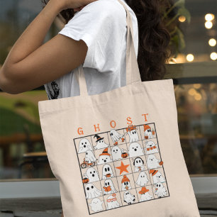Halloween Ghost Bingo-Style Tote Bag
