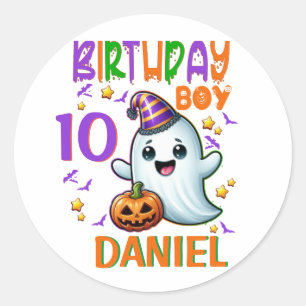 Halloween Ghost Birthday Boy Spooky Party Design Classic Round Sticker