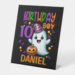 Halloween Ghost Birthday Boy Spooky Party Design Pedestal Sign