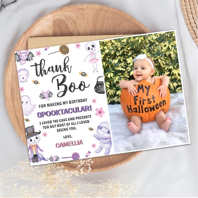 Halloween Ghost Birthday Party Photo Thank You Card (Creator Uploaded)