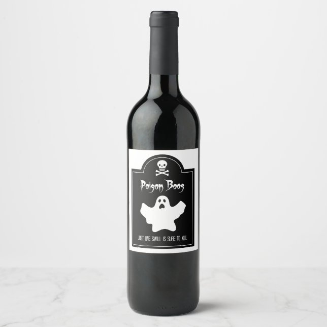 Halloween Ghost Black and White Wine Label (Front)