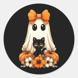 Halloween Ghost Black Cat Groovy Classic Round Sticker