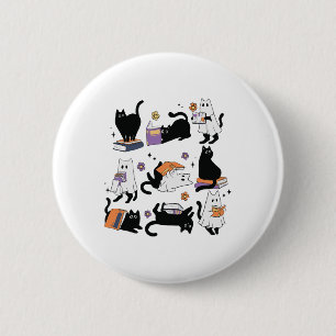 Halloween Ghost Black Cat Reading Book Costume 6 Cm Round Badge