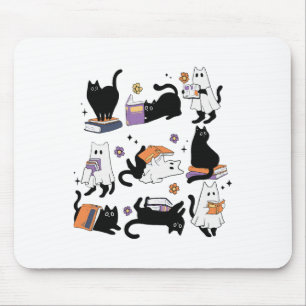 Halloween Ghost Black Cat Reading Book Costume Mouse Pad