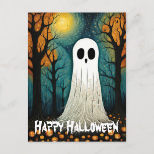 Halloween Ghost Boo Creepy Pumpkin Forest Postcard
