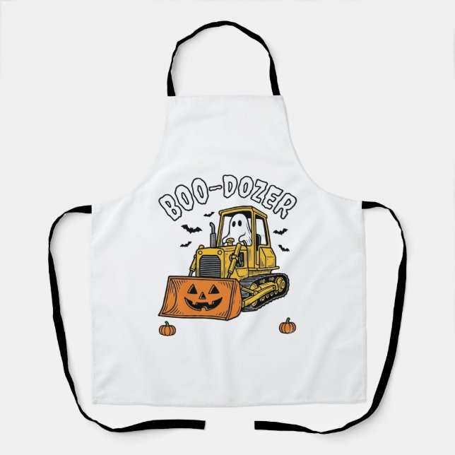 Halloween Ghost Boo Dozer Funny Bulldozer_1 Apron (Front)