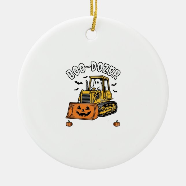 Halloween Ghost Boo Dozer Funny Bulldozer_1 Ceramic Tree Decoration (Front)