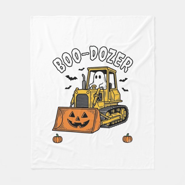 Halloween Ghost Boo Dozer Funny Bulldozer_1 Fleece Blanket (Front)