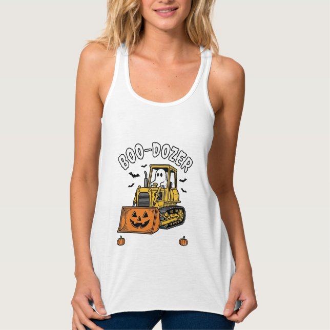 Halloween Ghost Boo Dozer Funny Bulldozer_1 Singlet (Front)