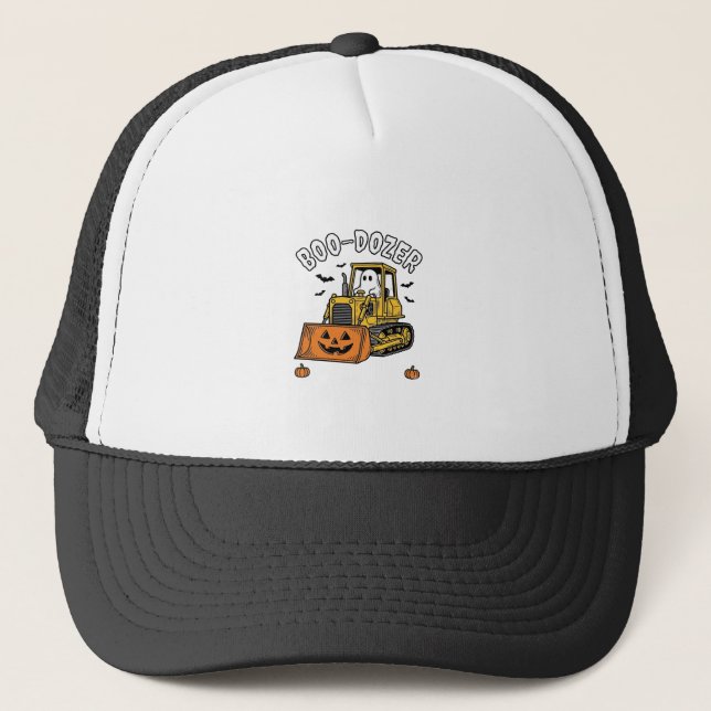 Halloween Ghost Boo Dozer Funny Bulldozer_1 Trucker Hat (Front)