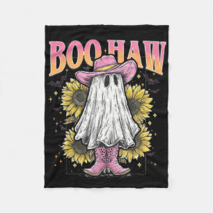 Halloween Ghost Boo Haw Western Cowgirl Sunflower Fleece Blanket