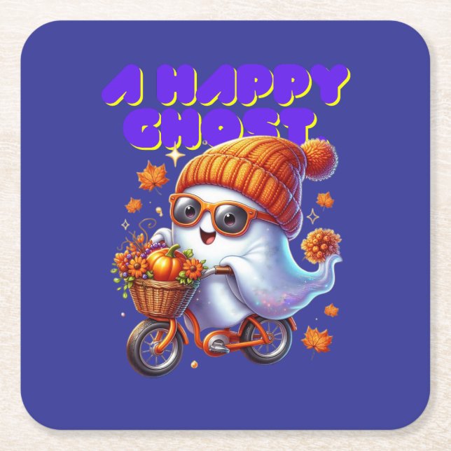 Halloween Ghost Boo Paper Coaster (Front)