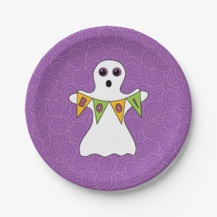 Halloween Ghost Boo Purple Party Paper Plate