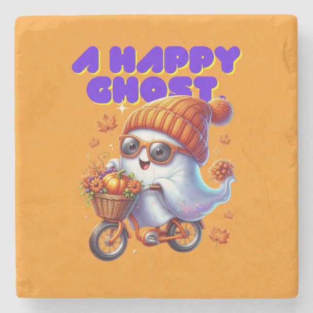 Halloween Ghost Boo Stone Coaster (Front)