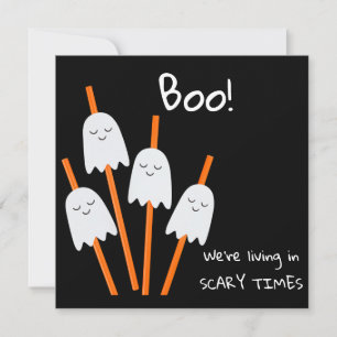 Halloween Ghost Cartoon Black Orange Fun Flat Card