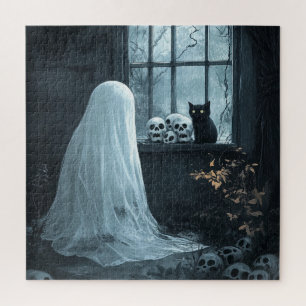 Halloween Ghost, Cat and Skuls Jigsaw Puzzle