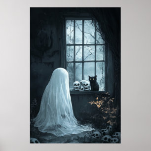 Halloween Ghost, Cat  and Skuls Poster